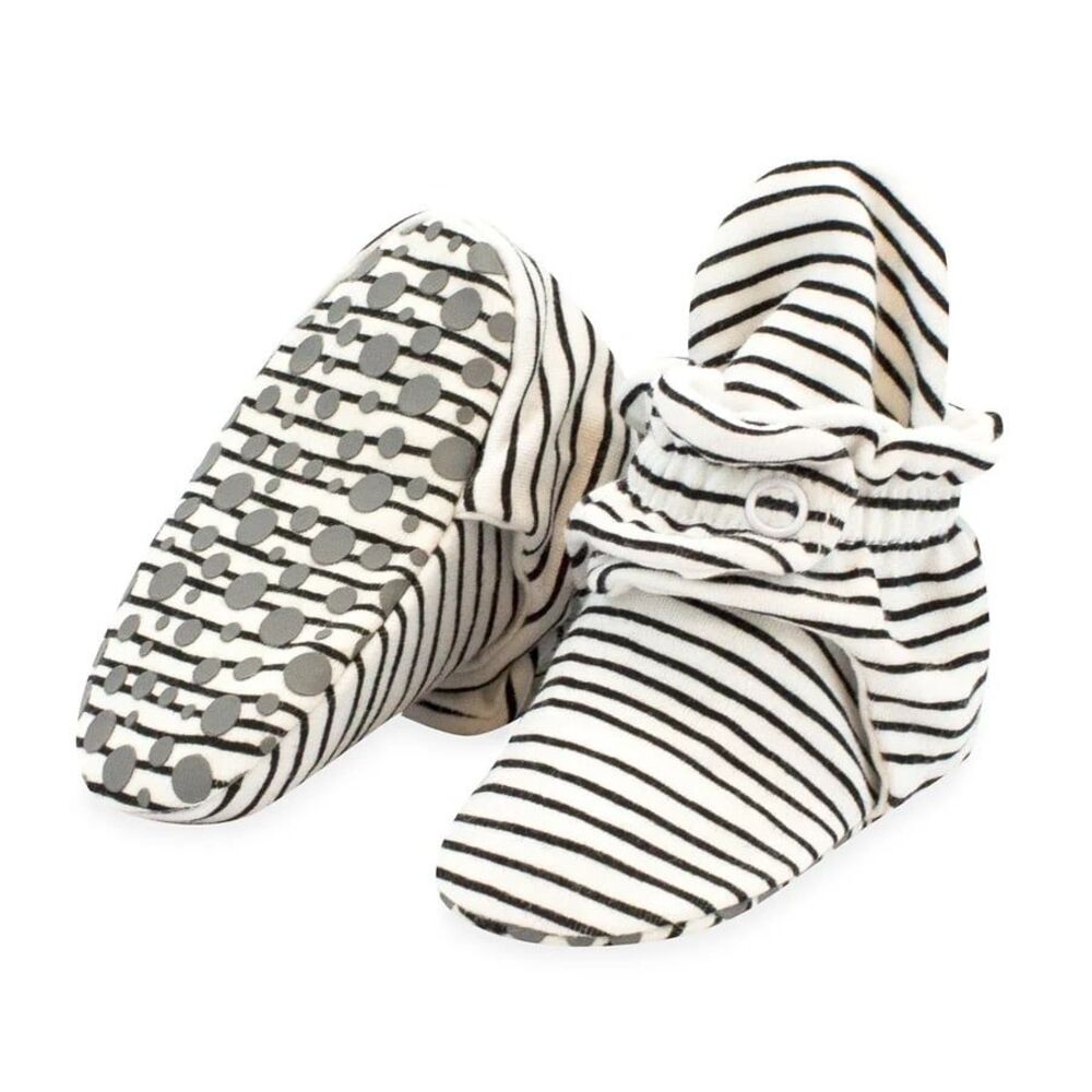Zutano Cotton Gripper Booties, Black and White Stripe, Size 12M